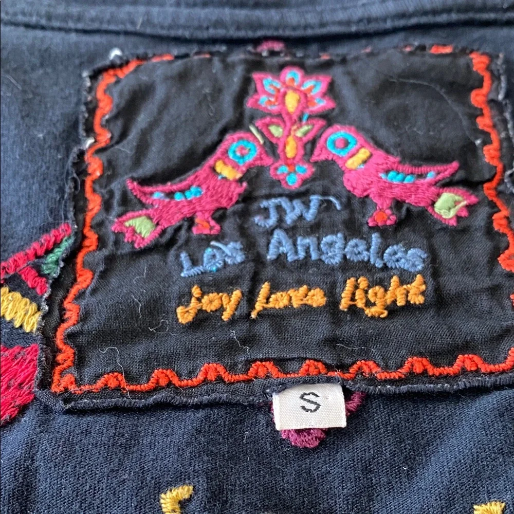 Johnny Was Black Top with Multicolor Embroidery - Picture 2 of 6